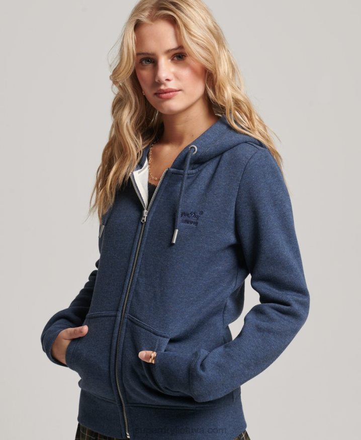 Superdry Vintage Logo Embroidered Zip Hoodie Navy Women