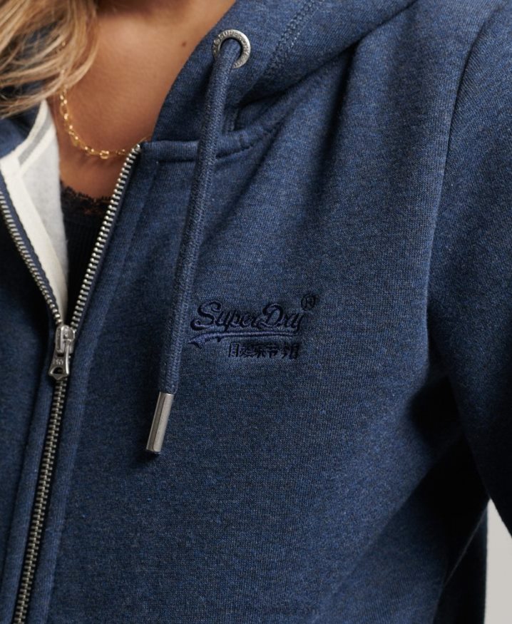 Superdry Vintage Logo Embroidered Zip Hoodie Navy Women