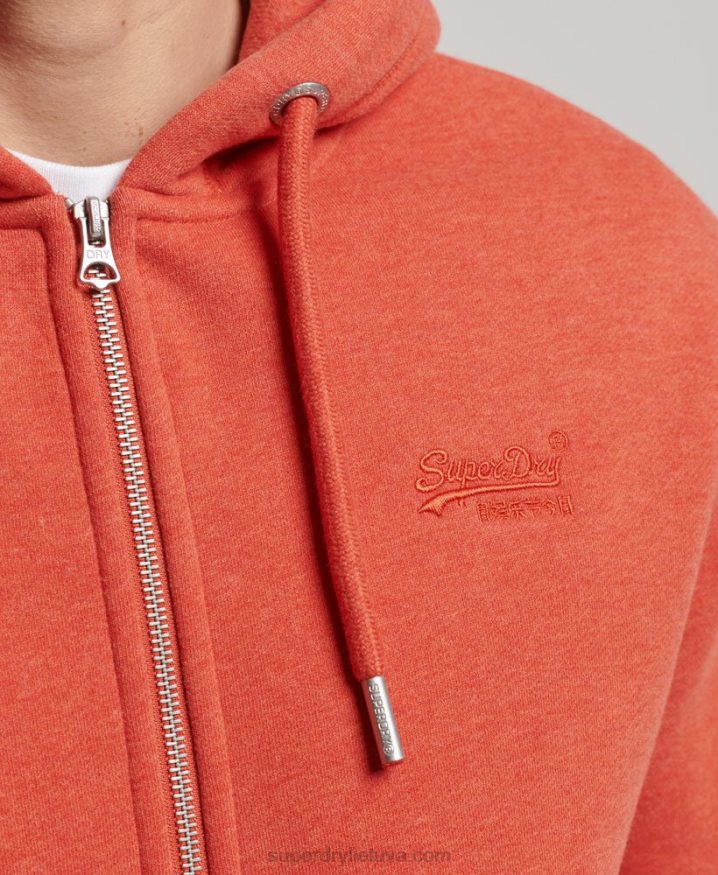 Superdry Vintage Logo Embroidered Zip Hoodie Orange Men