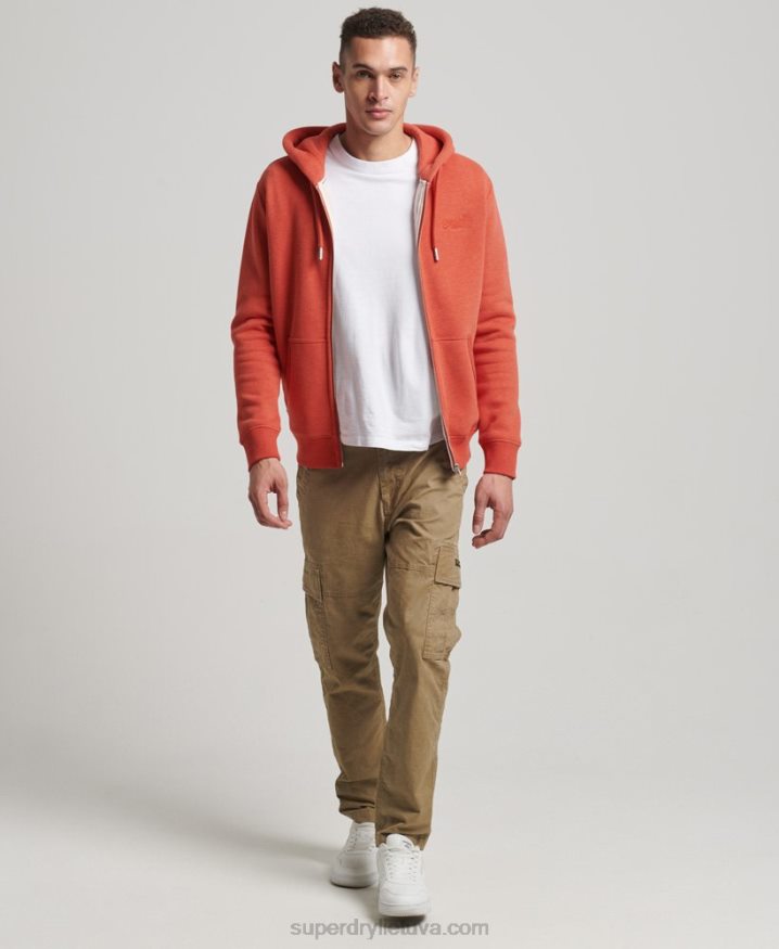 Superdry Vintage Logo Embroidered Zip Hoodie Orange Men