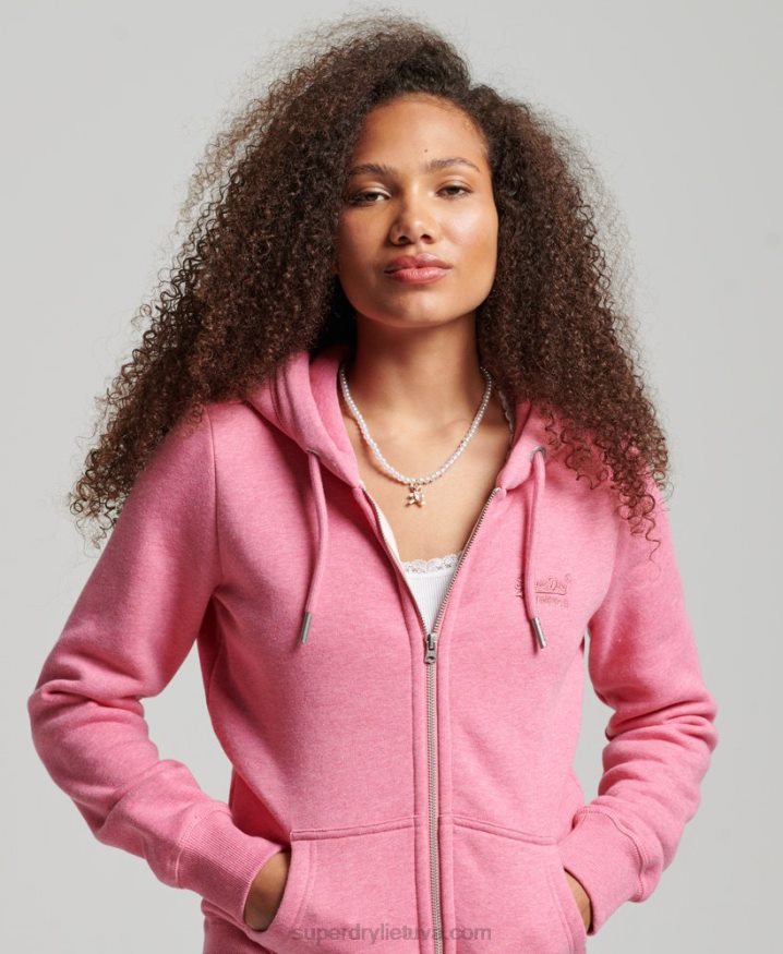 Superdry Vintage Logo Embroidered Zip Hoodie Pink Women