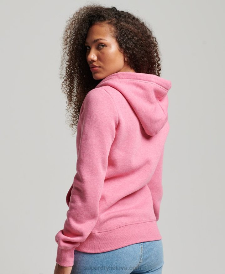 Superdry Vintage Logo Embroidered Zip Hoodie Pink Women