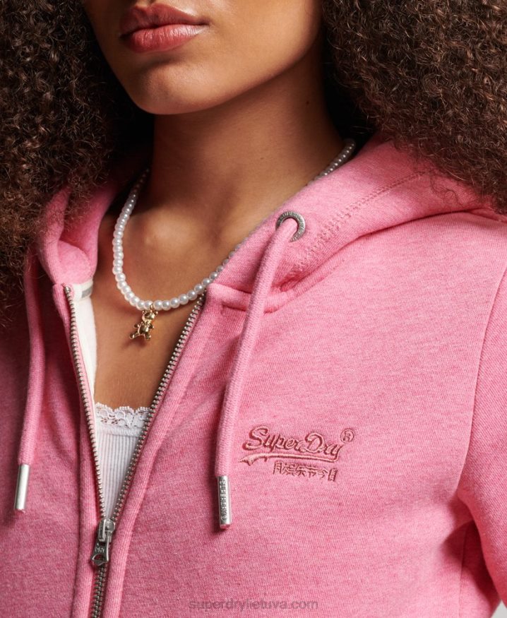 Superdry Vintage Logo Embroidered Zip Hoodie Pink Women