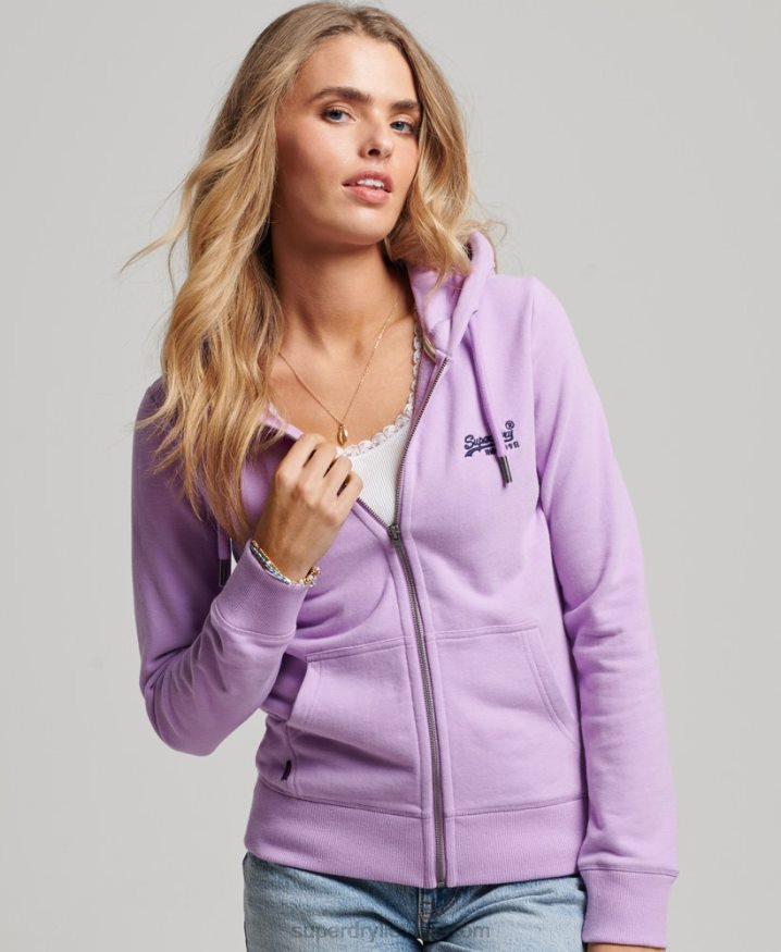 Superdry Vintage Logo Embroidered Zip Hoodie Purple Women