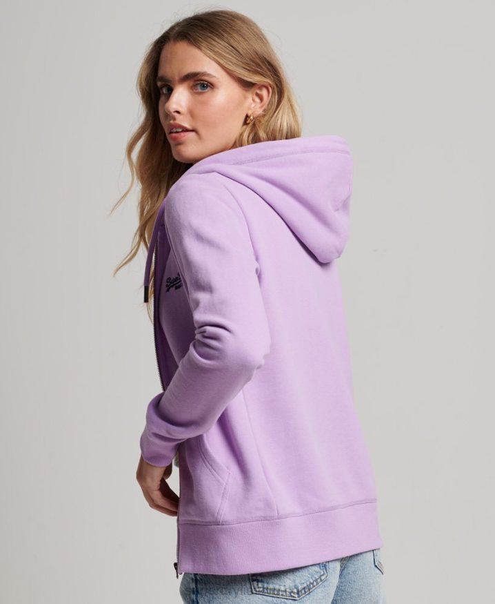 Superdry Vintage Logo Embroidered Zip Hoodie Purple Women