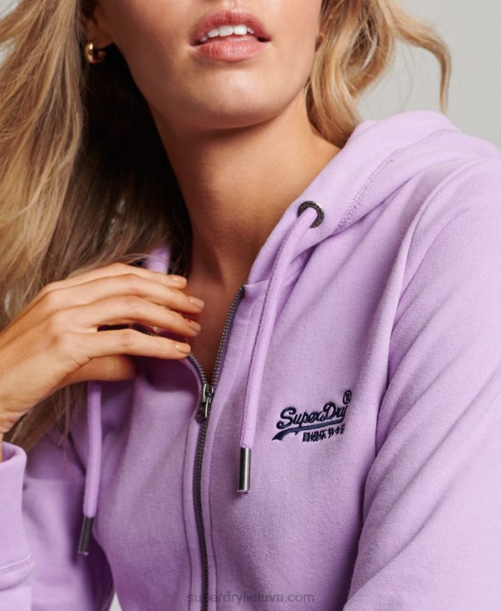 Superdry Vintage Logo Embroidered Zip Hoodie Purple Women