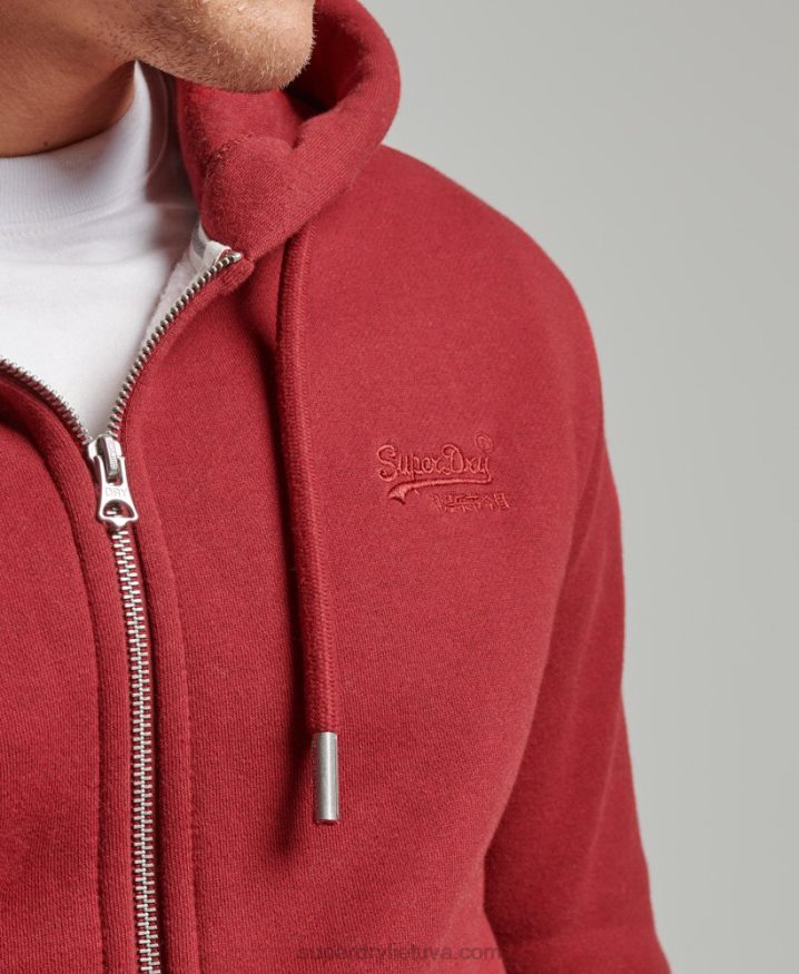 Superdry Vintage Logo Embroidered Zip Hoodie Red Men