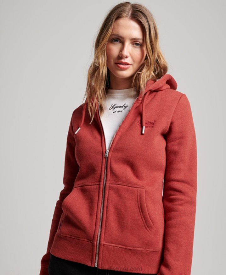 Superdry Vintage Logo Embroidered Zip Hoodie Red Women