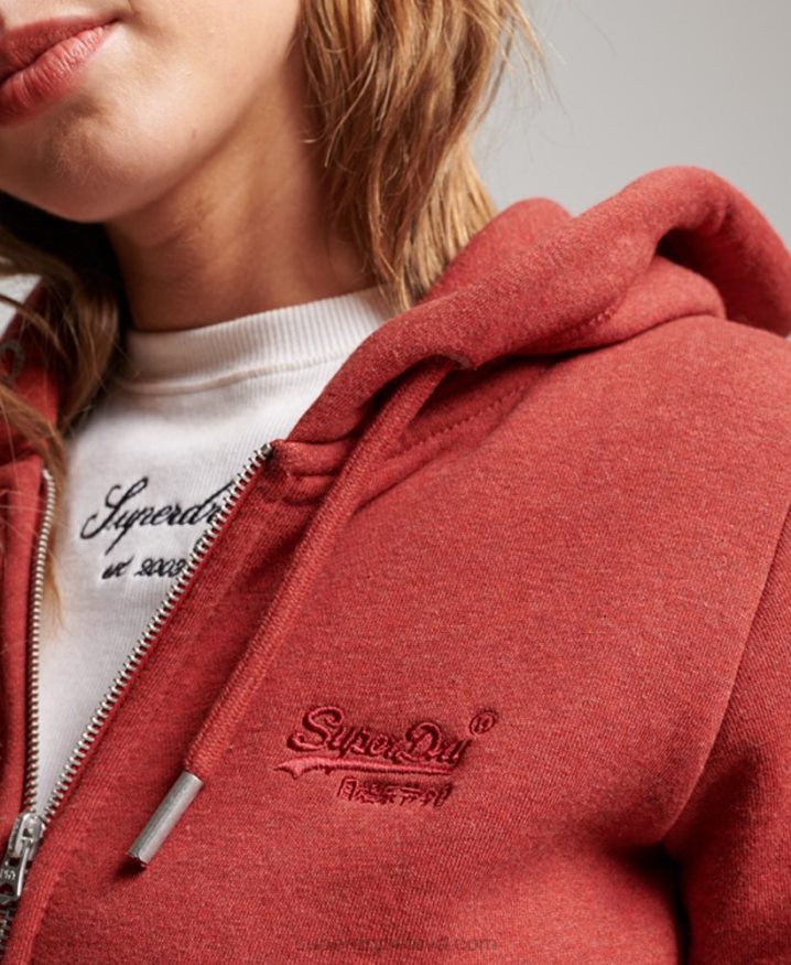 Superdry Vintage Logo Embroidered Zip Hoodie Red Women