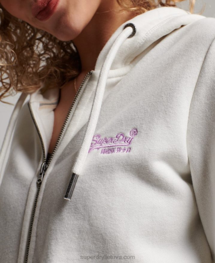 Superdry Vintage Logo Embroidered Zip Hoodie White Women