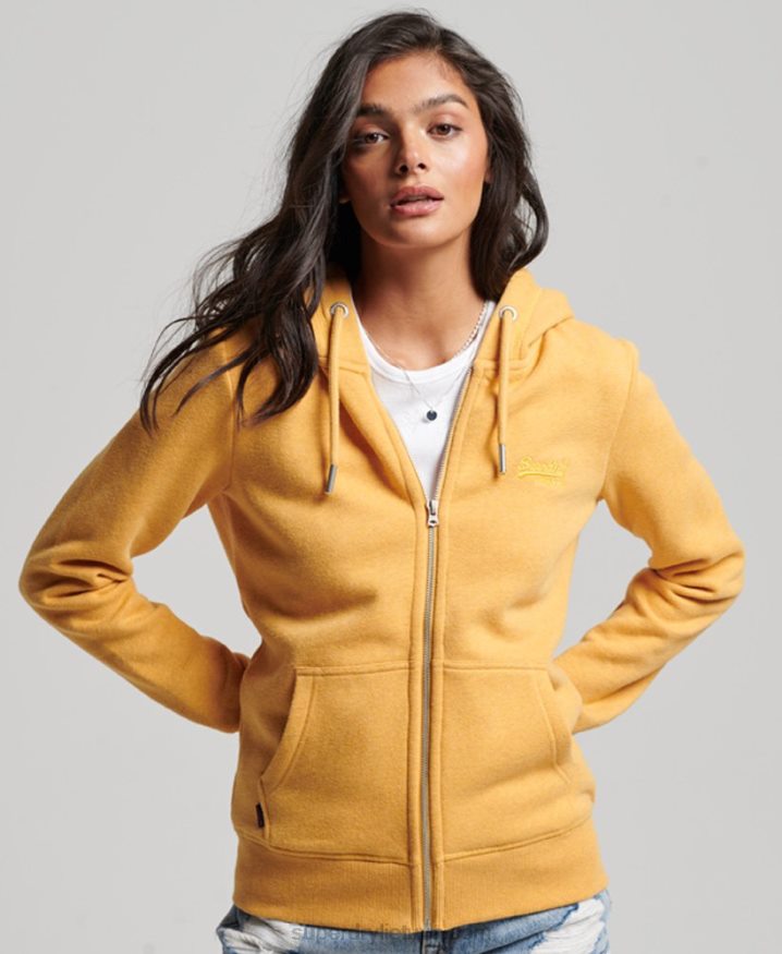 Superdry Vintage Logo Embroidered Zip Hoodie Yellow Women