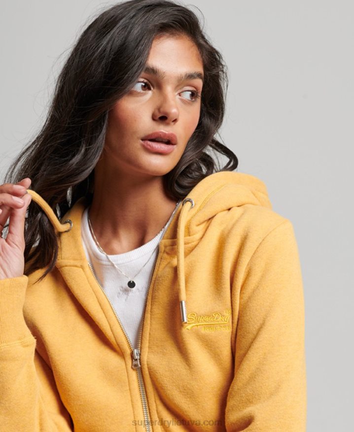 Superdry Vintage Logo Embroidered Zip Hoodie Yellow Women