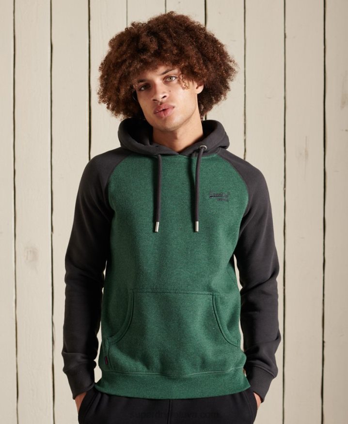 Superdry Vintage Logo Embroidery Baseball Hoodie Green Men