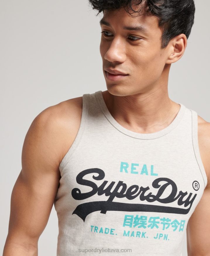 Superdry Vintage Logo Heritage Vest Top Cream Men