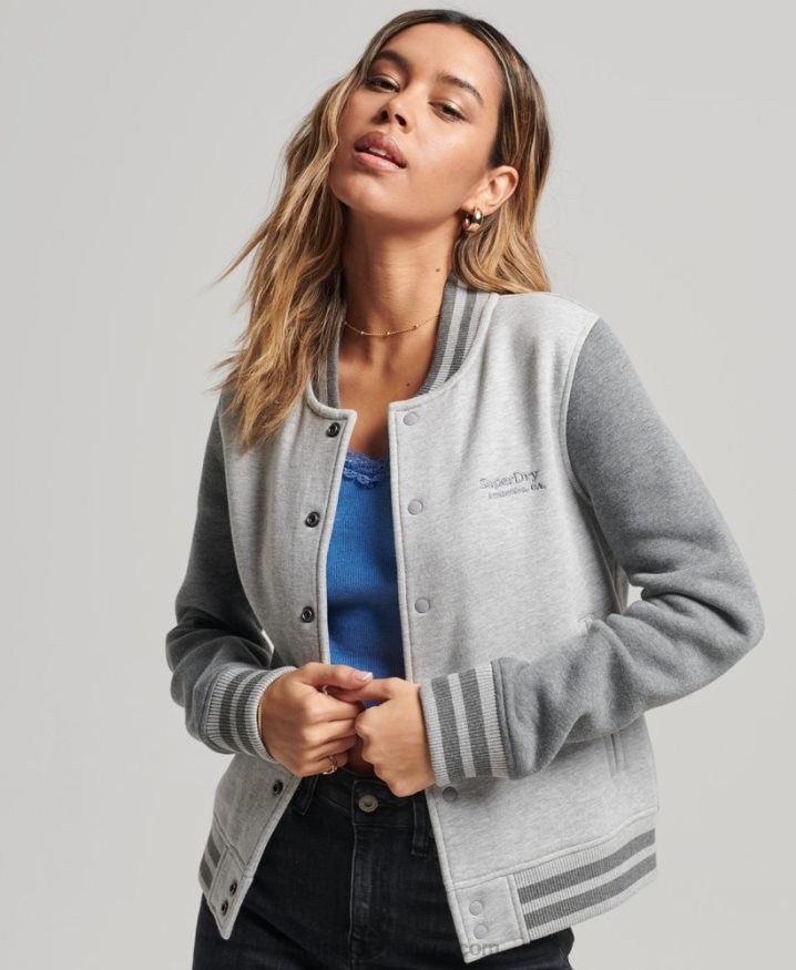 Superdry Vintage Logo Jersey Bomber Jacket Grey Women