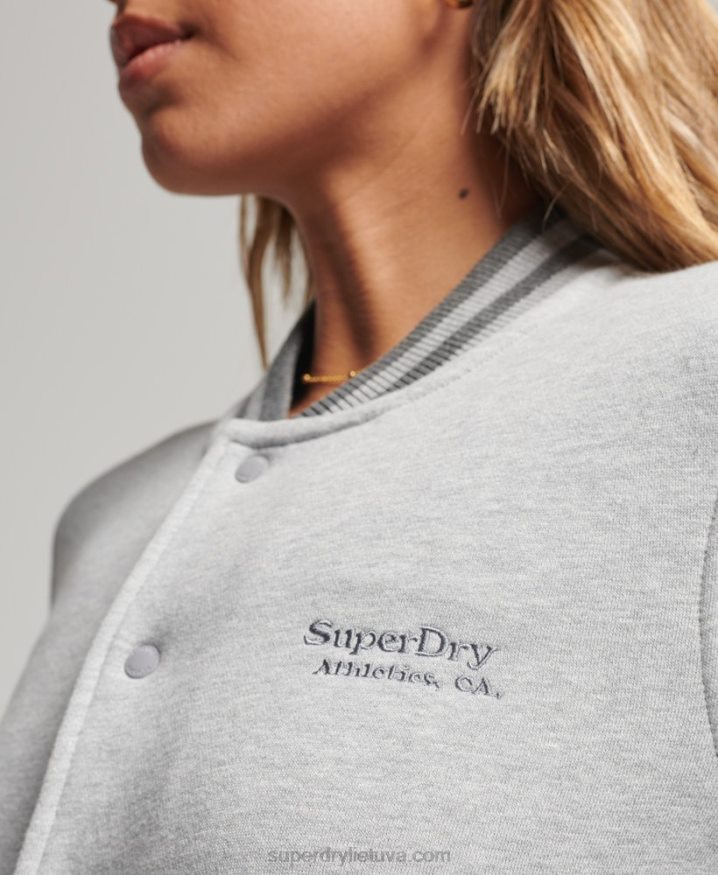 Superdry Vintage Logo Jersey Bomber Jacket Grey Women