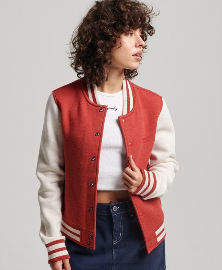 Superdry Vintage Logo Jersey Bomber Jacket Red Women