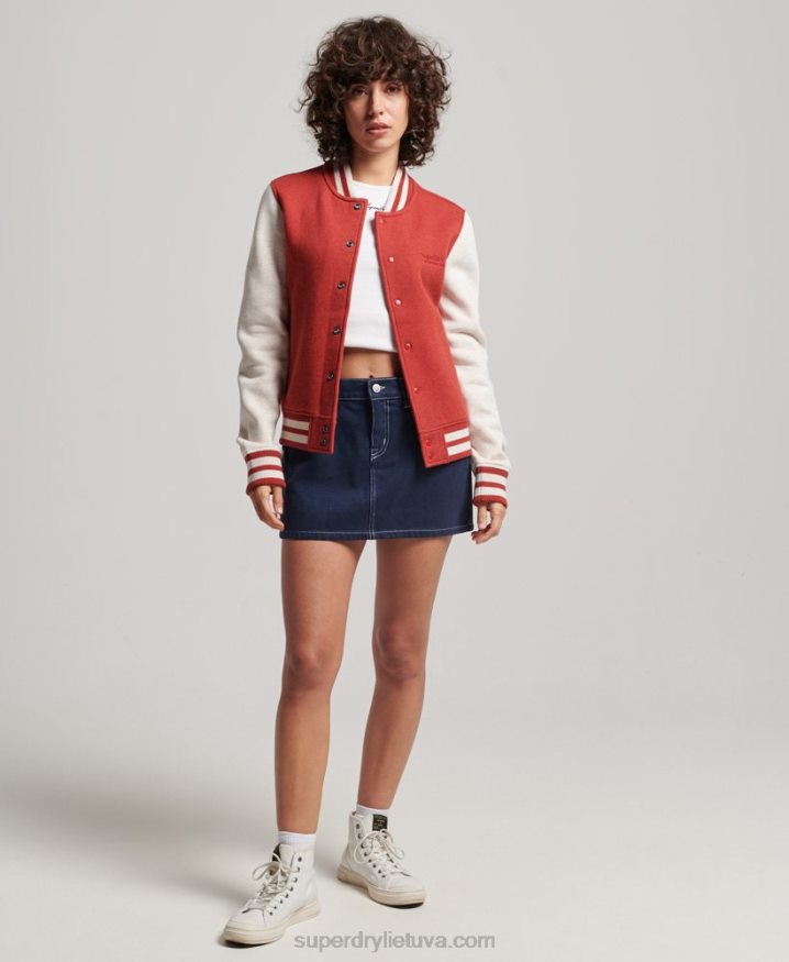 Superdry Vintage Logo Jersey Bomber Jacket Red Women