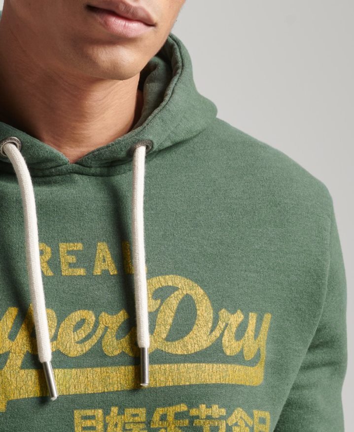 Superdry Vintage Logo Marl Hoodie Green Men