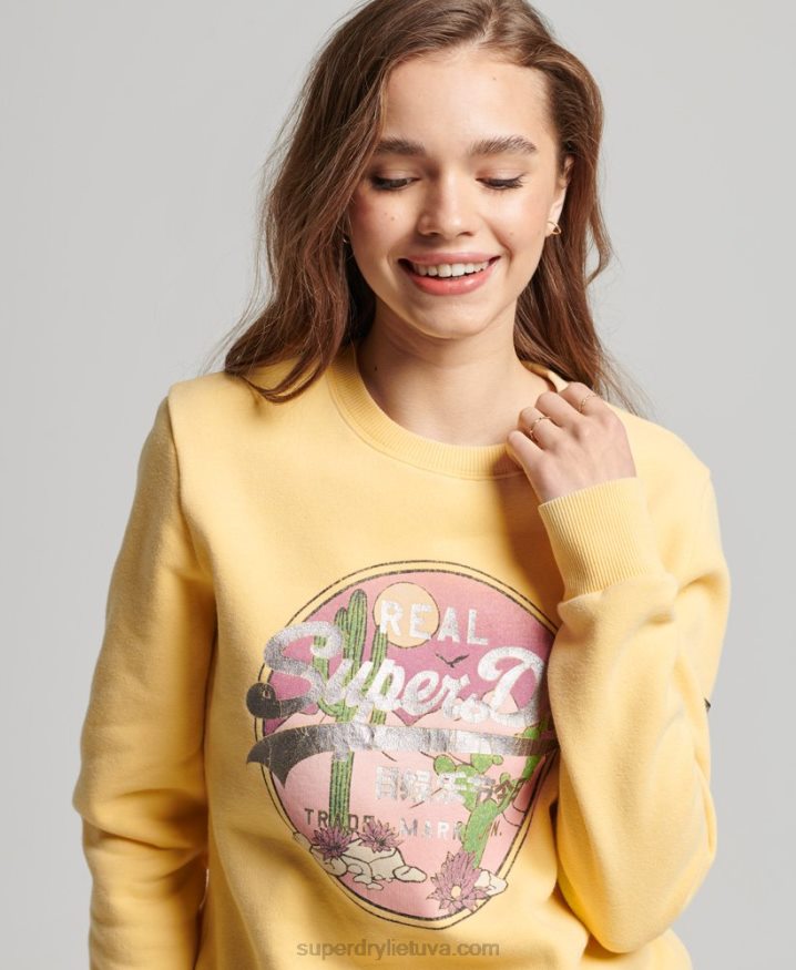 Superdry Vintage Logo Narrative Crew Sweatshirt Gold Women