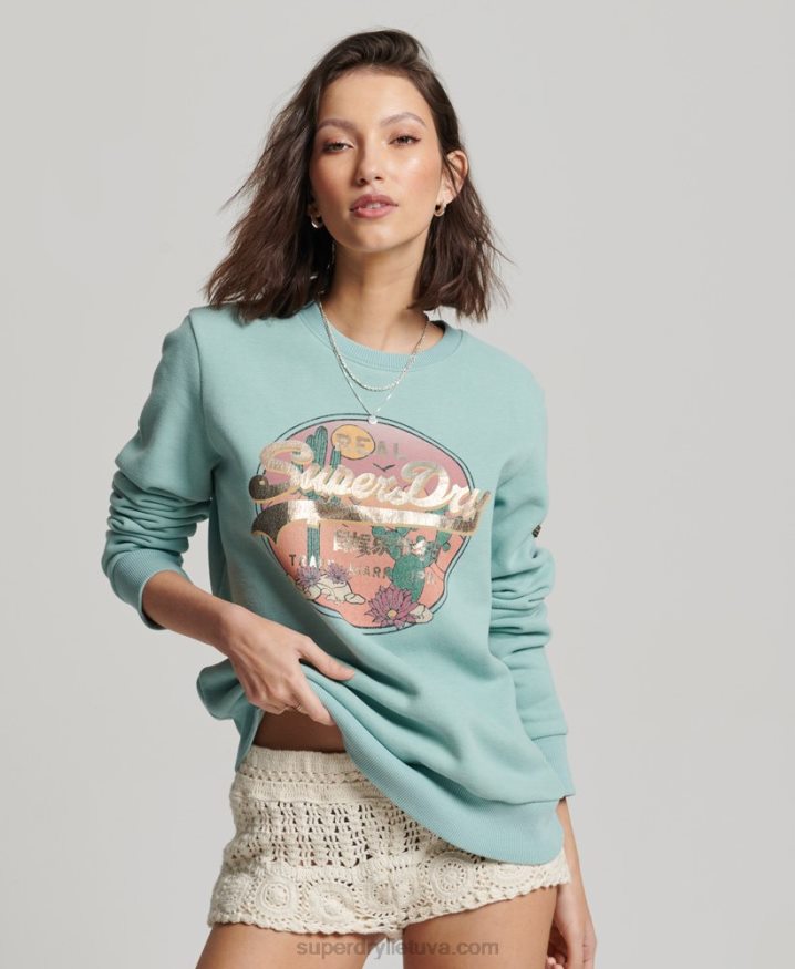 Superdry Vintage Logo Narrative Crew Sweatshirt Green Women