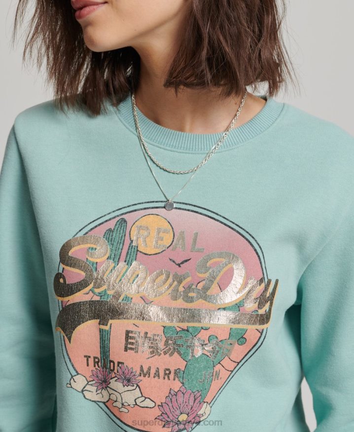 Superdry Vintage Logo Narrative Crew Sweatshirt Green Women