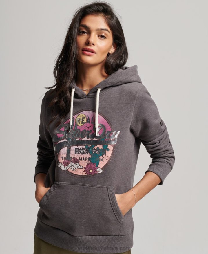 Superdry Vintage Logo Narrative Hoodie Black Women