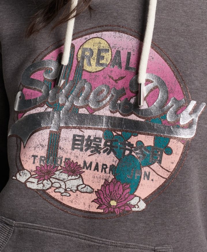 Superdry Vintage Logo Narrative Hoodie Black Women