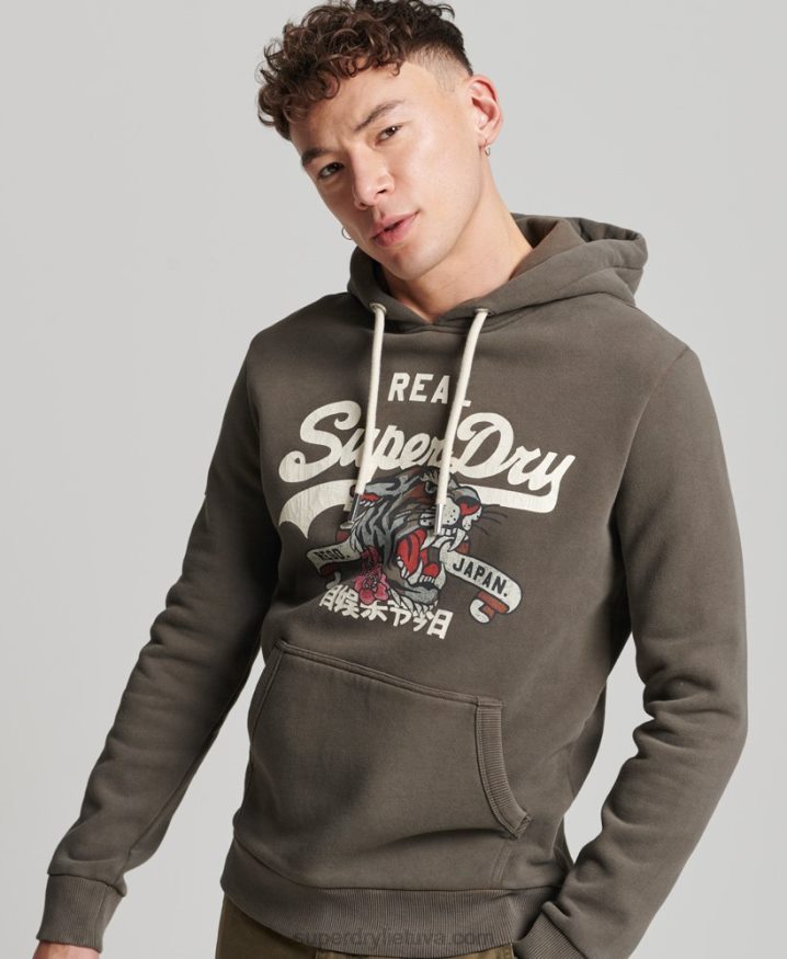 Superdry Vintage Logo Narrative Hoodie Dark Grey Men