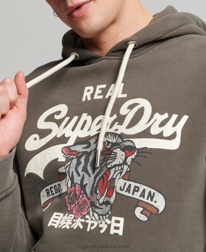 Superdry Vintage Logo Narrative Hoodie Dark Grey Men