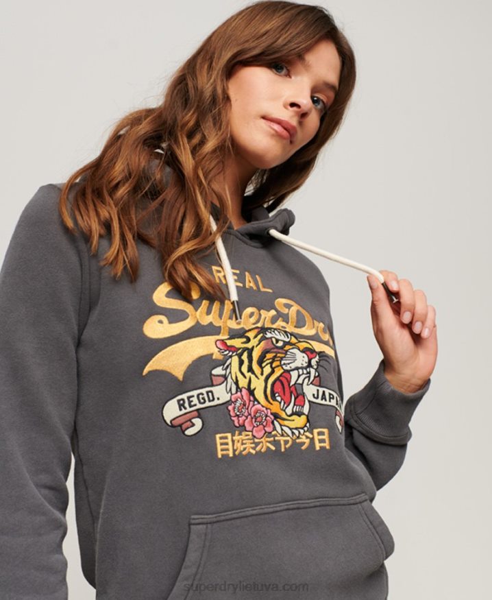 Superdry Vintage Logo Narrative Hoodie Dark Grey Women