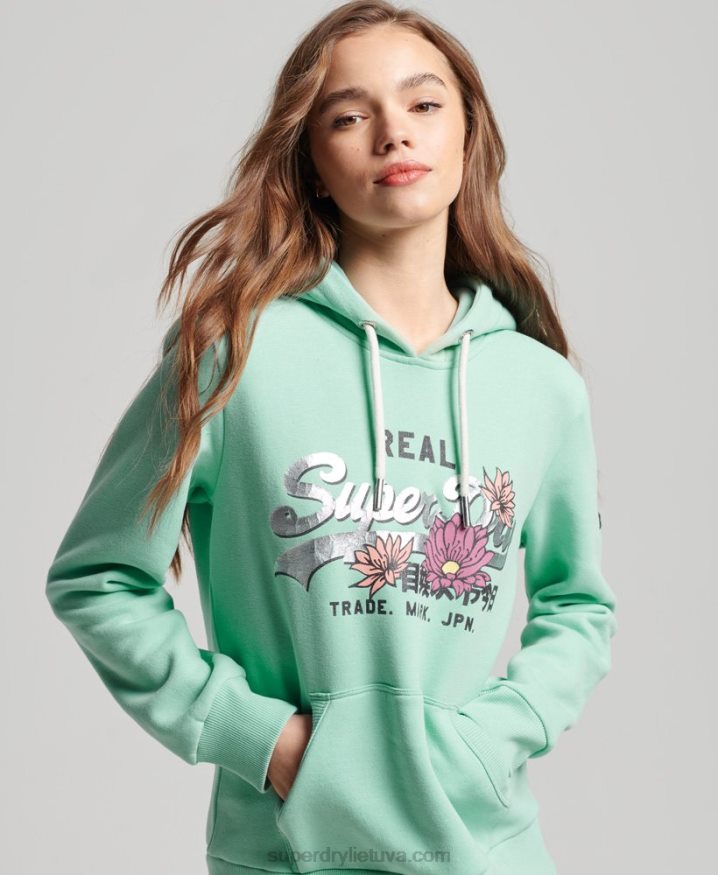 Superdry Vintage Logo Narrative Hoodie Green Women