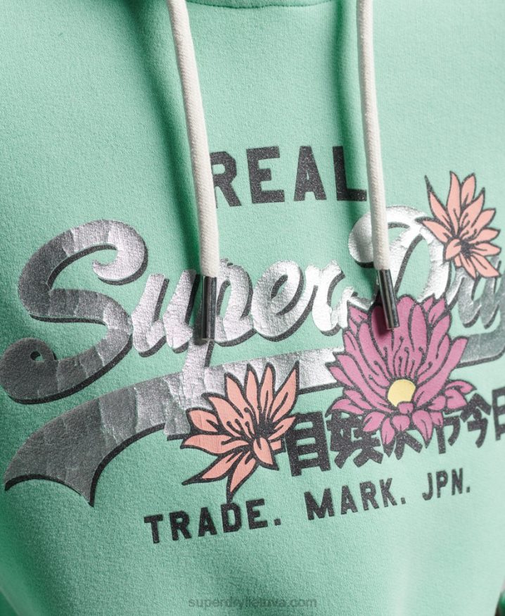 Superdry Vintage Logo Narrative Hoodie Green Women