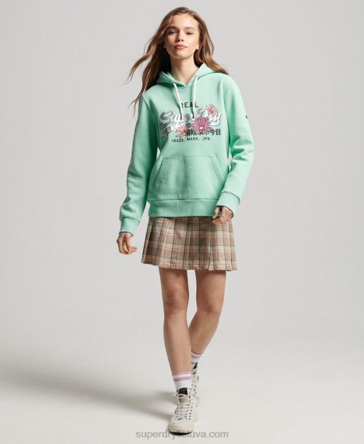 Superdry Vintage Logo Narrative Hoodie Green Women