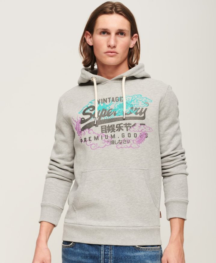 Superdry Vintage Logo Narrative Hoodie Grey Men