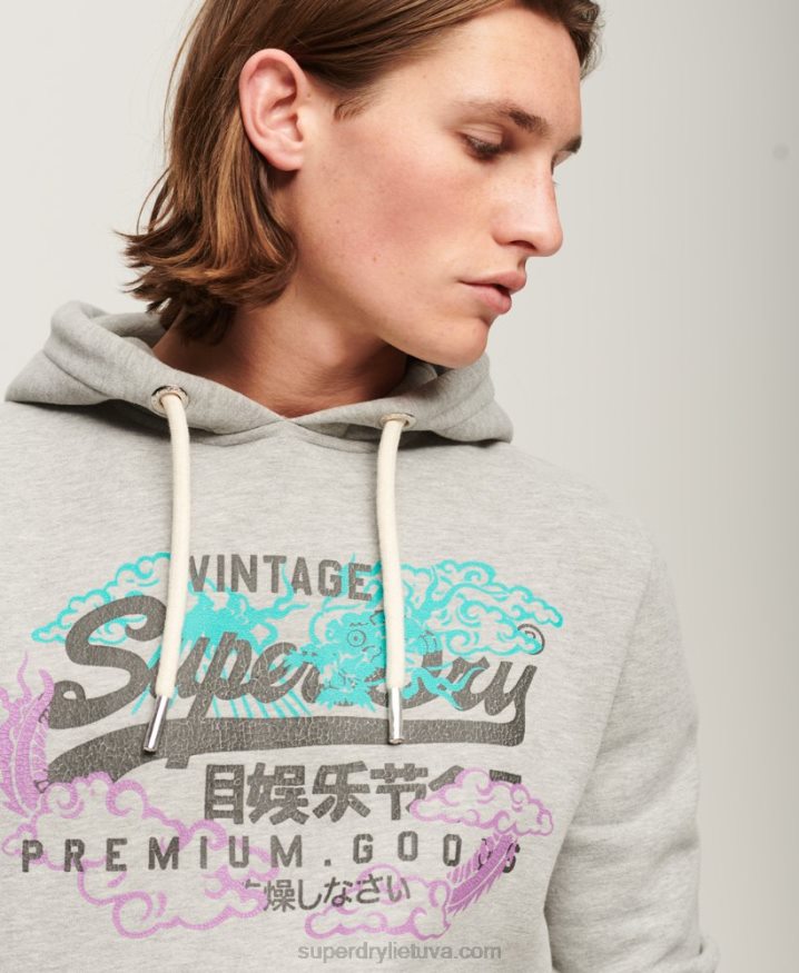 Superdry Vintage Logo Narrative Hoodie Grey Men