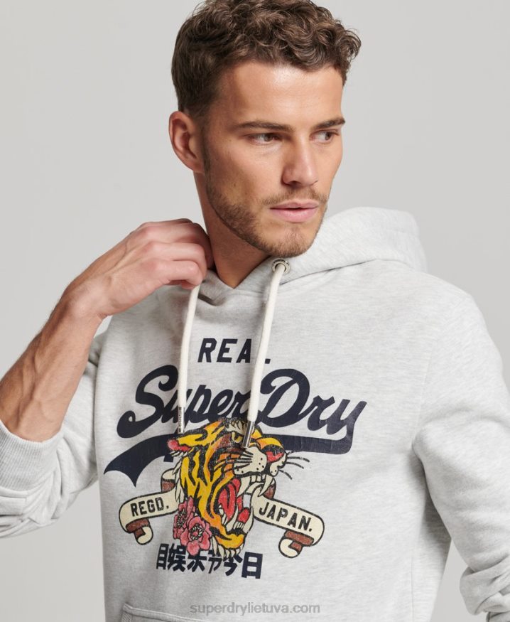 Superdry Vintage Logo Narrative Hoodie Light Grey Men