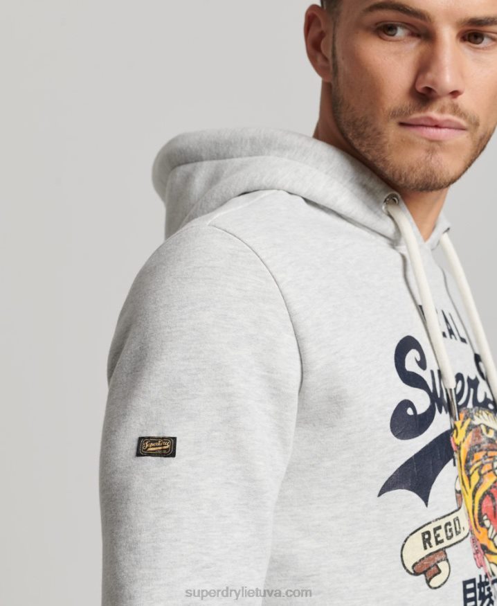 Superdry Vintage Logo Narrative Hoodie Light Grey Men