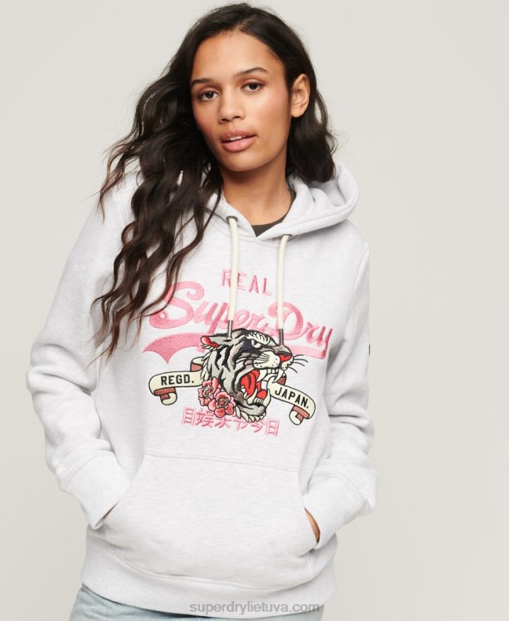 Superdry Vintage Logo Narrative Hoodie Light Grey Women