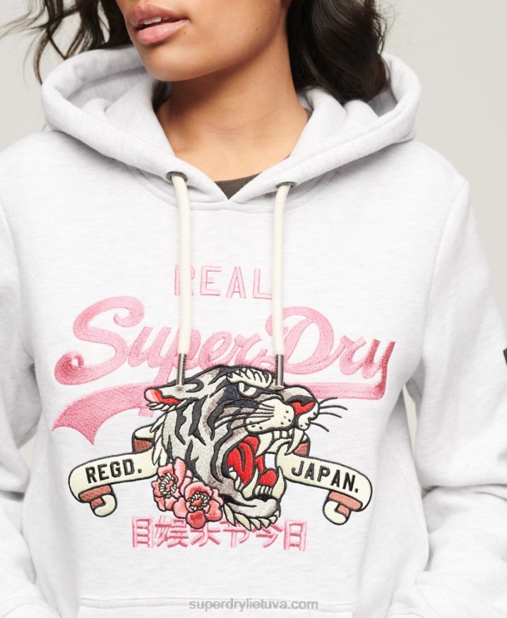 Superdry Vintage Logo Narrative Hoodie Light Grey Women