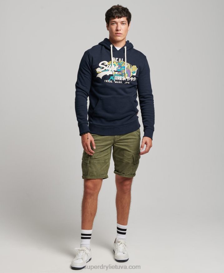 Superdry Vintage Logo Narrative Hoodie Navy Men