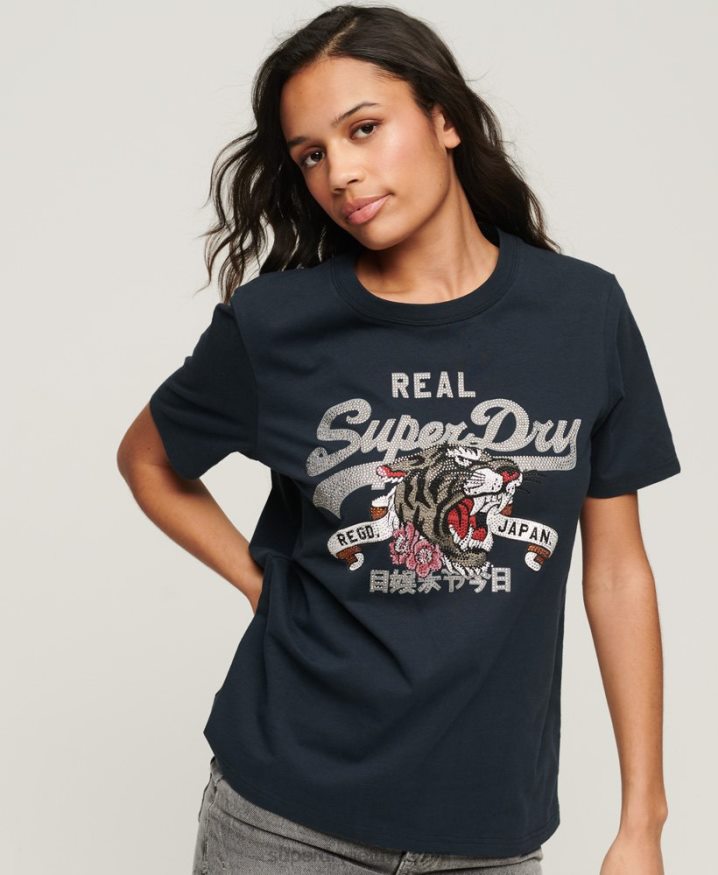 Superdry Vintage Logo Narrative T-Shirt Navy Women