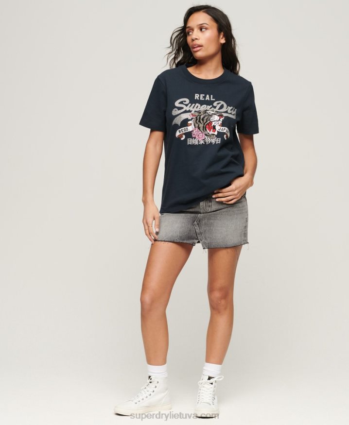 Superdry Vintage Logo Narrative T-Shirt Navy Women