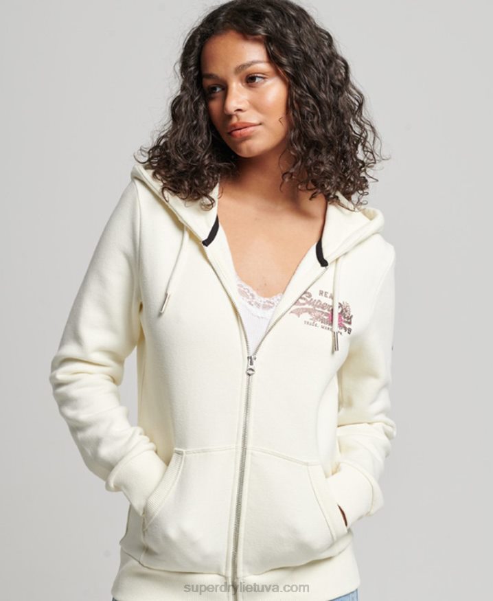 Superdry Vintage Logo Narrative Zip Hoodie Light Grey Women