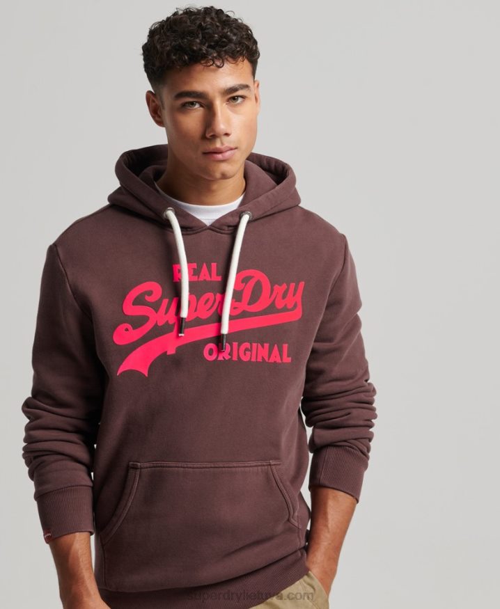 Superdry Vintage Logo Neon Hoodie Brown Men