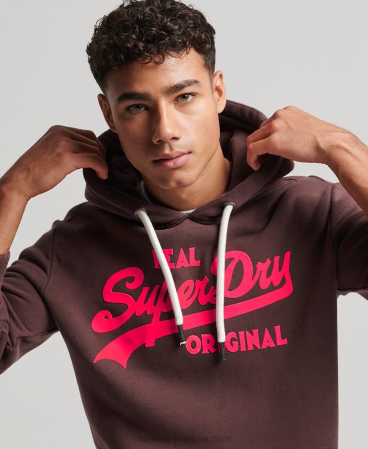 Superdry Vintage Logo Neon Hoodie Brown Men