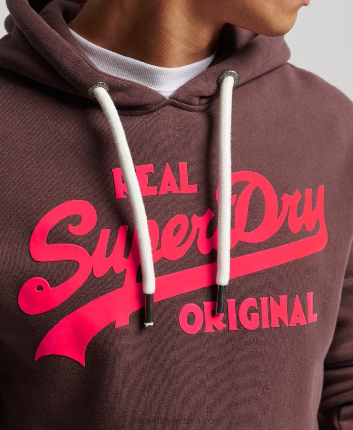 Superdry Vintage Logo Neon Hoodie Brown Men