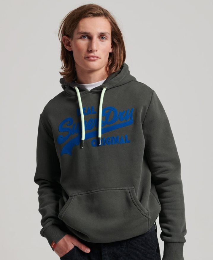 Superdry Vintage Logo Neon Hoodie Dark Grey Men