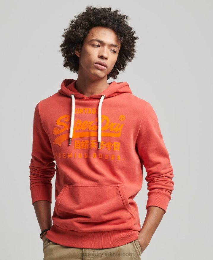 Superdry Vintage Logo Neon Hoodie Red Men