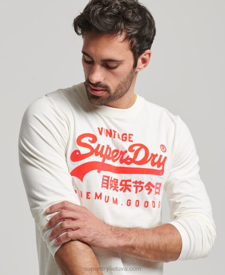 Superdry Vintage Logo Neon Long Sleeve Top Cream Men